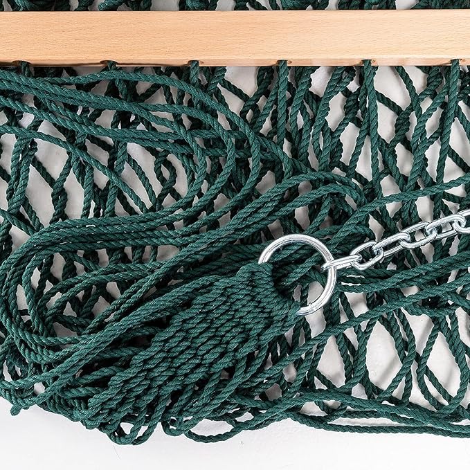 Castaway Living 13 ft. Double Traditional Hand Woven Green Polyester Rope Hammock – 2-Person, 450 lb Capacity, Free Extension Chains & Tree Hooks, Designed in The USA CastawayLiving
