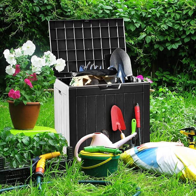 YITAHOME 30 Gallon Deck Box Outdoor Storage Box, Waterproof Resin Package Delivery and Storage Box with Lockable Lid for Patio Furniture Cushions, Pool Accessories, Garden Tools, Black YITAHOME