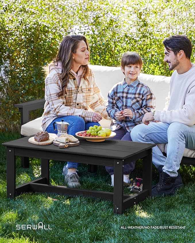 SERWALL HDPE Patio Conversation Set, 6-piece Sectional Outdoor Furniture Set, All Weather Outdoor Couch Set Patio Furniture Set for Deck, Lawn, Black Frame with Khaki Cushion SERWALL