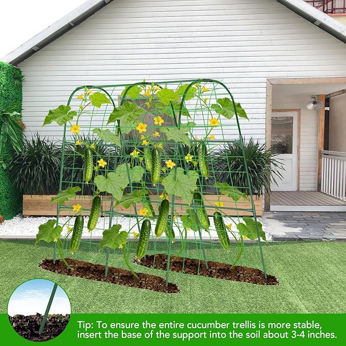 Cucumber Trellis for Raised Bed, U-Shape Garden Trellis for Climbing Plants Outdoor, Metal Arch Vegetables Trellis, Plant Support for Grape Vine Beans Squash Peas Flower ZPMOCKAQ