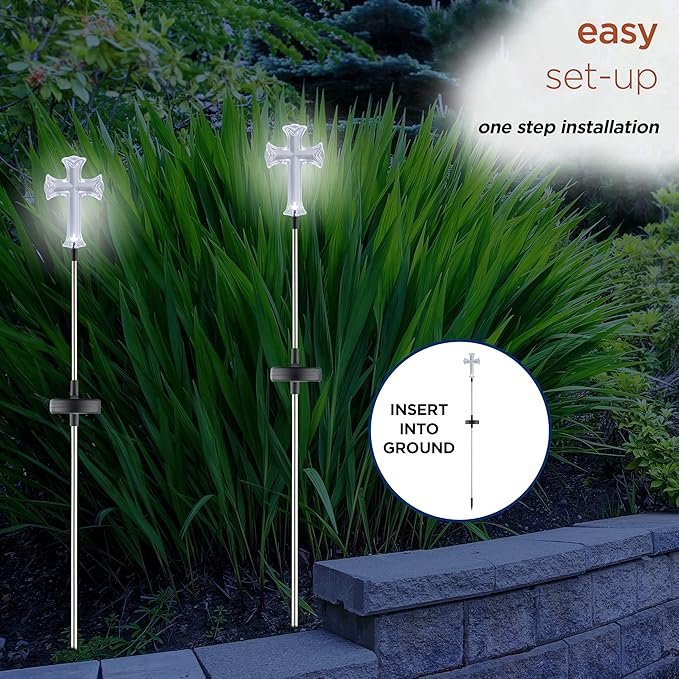 Alpine Corporation 34" Tall Outdoor Solar Powered Cross Pathway Light Stakes (Set of 2) AlpineCorporation