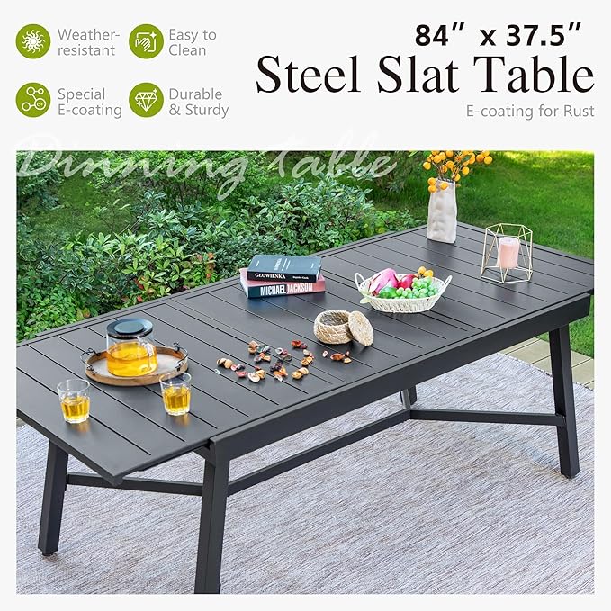 Sophia & William 9-Piece Patio Dining Set – 8 Swivel Chairs with Breathable Textiline Fabric & 84" Extendable Metal Table for Outdoor, Garden, Backyard SophiaWilliam