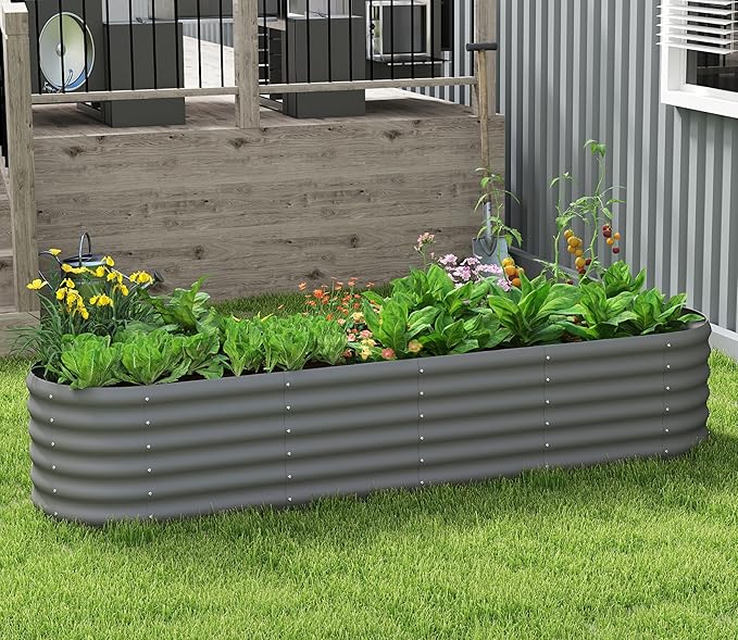 Galvanized Raised Garden Bed, Outdoor Planter Bed, Metal Planter Box for Gardening and Planting,8x2x1.5ft, Dark Grey Besebay