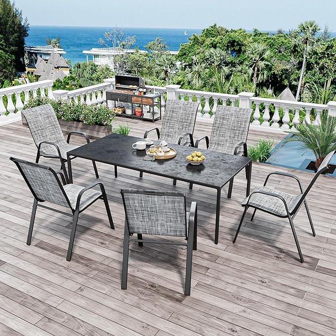 Patio Chairs Set of 4, Stackable Outdoor Dining Chairs for All Weather Textilene Fabric & Metal Frame, Outdoor Chairs Set for Backyard Deck Garden (Grey, Set of 4) Vimstora