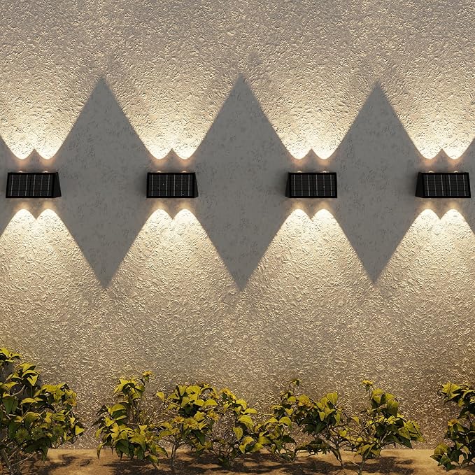 8-Pack Solar Fence Lights, Up & Down Lighting, 50LM/25LM 4 Modes (3000K/6500K), IP65 Waterproof, 1200mAh Battery, Screw/Adhesive Mount for Garden Wall Path Deck Involux
