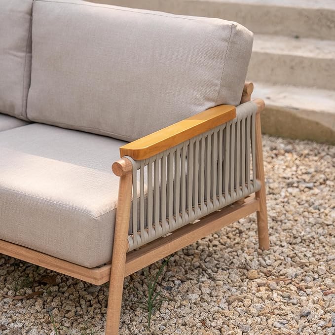 Acanva Modern All-Weather Aluminum Outdoor Patio Sofa with Thick Cushions, Olefin Fabric Sunroom Backyard Furniture, Couch Light Khaki acanva