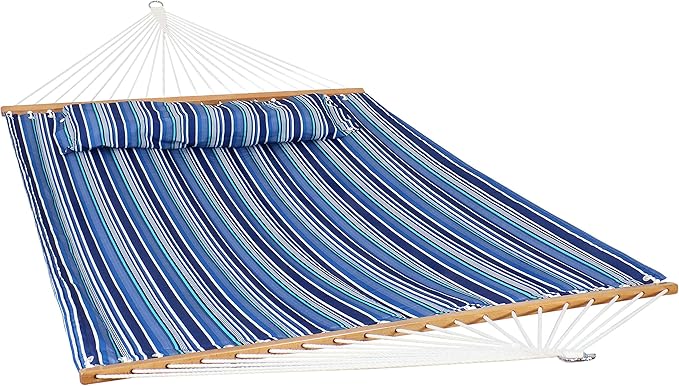 Sunnydaze Quilted Outdoor Hammock with Spreader Bars - Heavy-Duty 450-Pound Capacity Double Hammock for Outside - Breakwater Stripe SunnydazeDecor