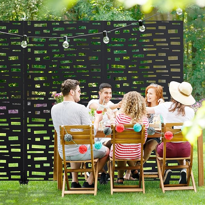 Casaphoria 72" H x 35" W Metal Outdoor Privacy Screen, Freestanding Decorative Divider for Patio, Deck, Balcony, and Garden with Stable Base, Black-Gerald Casaphoria