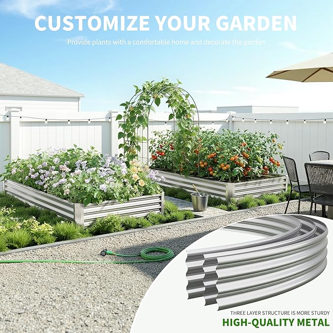 Galvanized Raised Garden Bed,Outdoor Planter Box Metal Patio Kit Planting Bed for Vegetables Flowers Herb (Galvanized, 8x4x1ft-2p) Anmiro