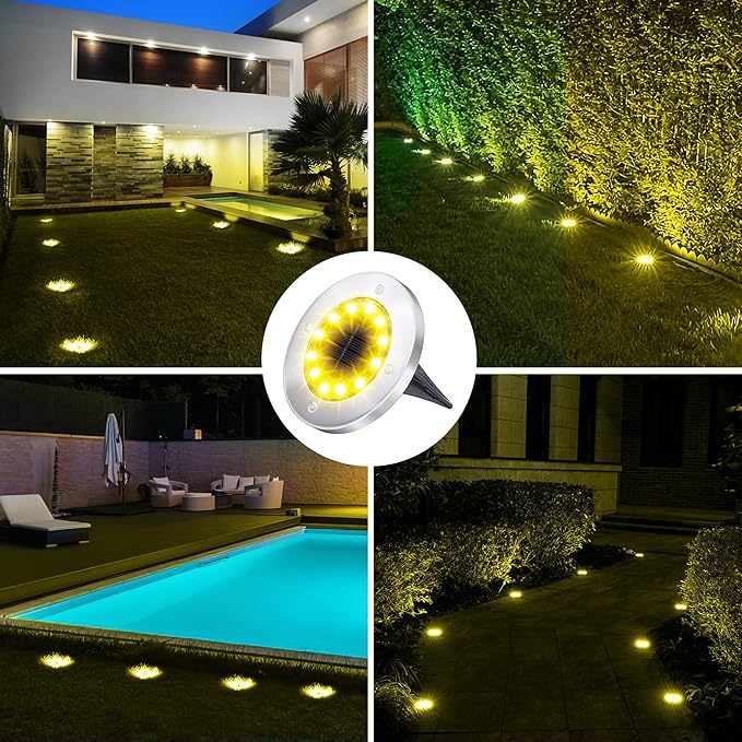 Biling Solar Ground Lights Outdoor 12 Packs, Bright 12 LEDs Solar Lights Outdoor Waterproof for Yard Walkway Garden Driveway (Warm White) biling