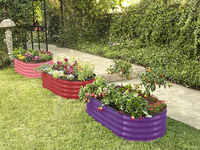 Plant & Plot Galvanized Raised Garden Beds Outdoor // 4×2×1 ft Planter Raised Beds for Gardening, Vegetables, Flowers // Large Metal Garden Box (Red) // Patented Tool-Free Design PlantPlot