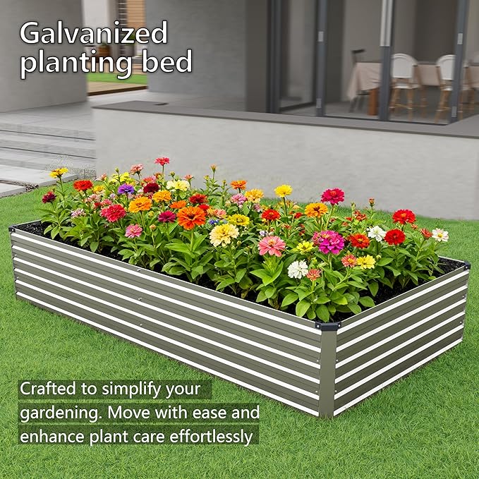 8x4x1.5FT Galvanized Raised Garden Bed,Vegetable Boxes-Rectangle Metal Flower Box,Large Planter Raised Beds Outdoor Garden for Planting,Fruit,Herb-Silver DIIYIV