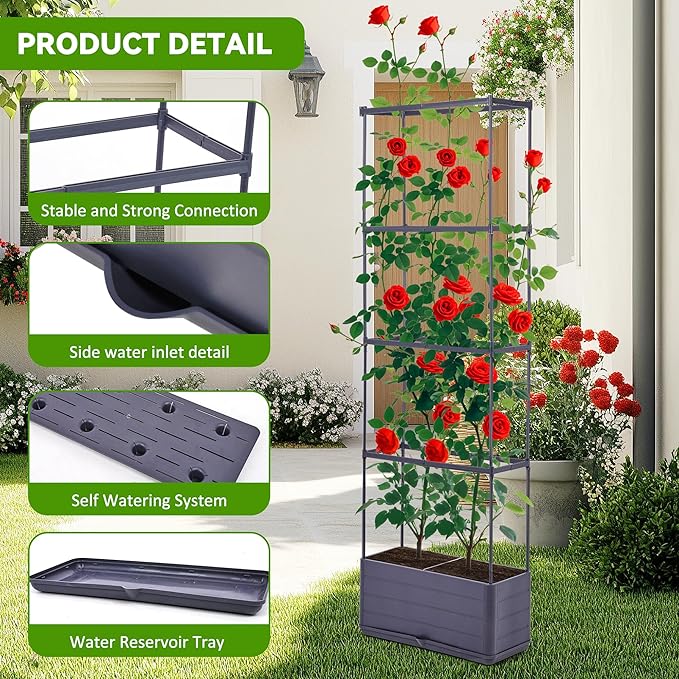 GENMOUS 2 Pack Rectangle 4 Tier Tomato Planter, Raised Garden Bed Tall 45'' Vertical Elevated Garden Planter Standing Garden Bed Planter Box with Drainage Holes Patio Balcony Porch Black GenMousCo
