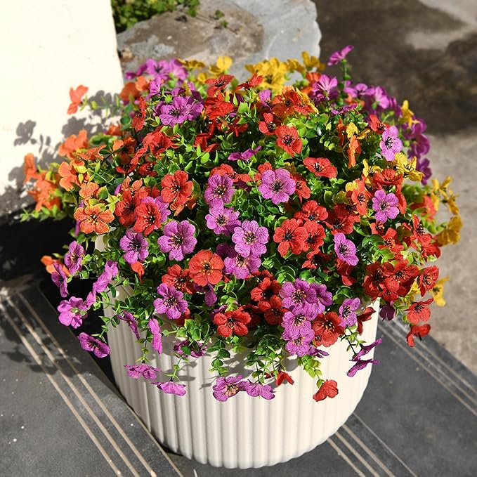 Artificial Flowers Faux Plants Outdoor Fake Flowers Spring Decor,12 Bundles Realistic Plastic Plant Colorful Daisy UV Resistant for Porch Patio Home Yard Garden Window Box Pot Planters ZFProcessArtificialFlowers