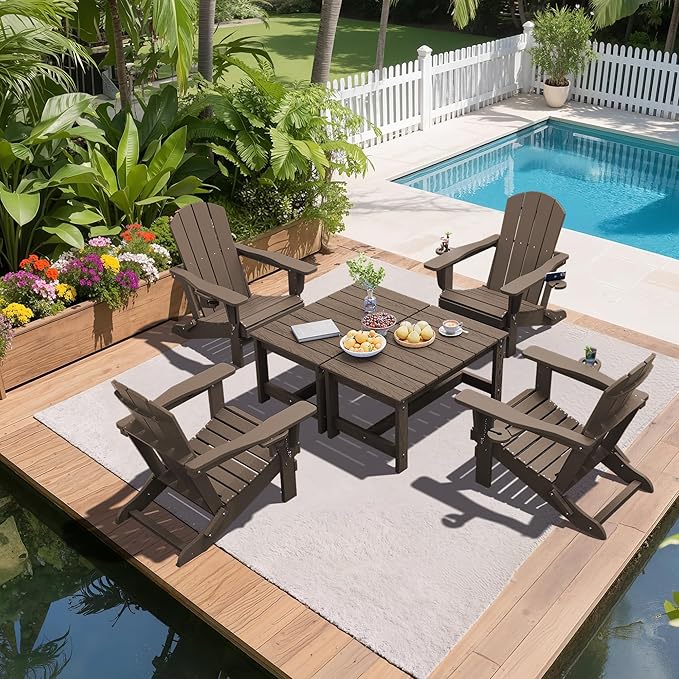 SERWALL HDPE Patio Coffee Table, Rectangle Outdoor Coffee Table, All Weather Patio Table for Deck, Pool, Balcony, Indoor or Outdoor Use, Coffee SERWALL
