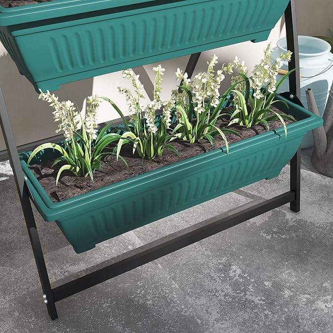 Outsunny Raised Garden Bed, 4 Tier Vertical Garden Planter Set, 4 Outdoor Planter Boxes with Stand, Self Draining Design Elevated Garden for Vegetable, Flowers & Herbs, Green Outsunny