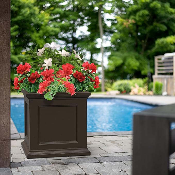 Mayne Fairfield 24-Inch Self Watering Square Planter Box, Weather-Resistant and Durable, Ideal for Indoor and Outdoor Use, Perfect for Patio, Porch, or Entryway Mayne