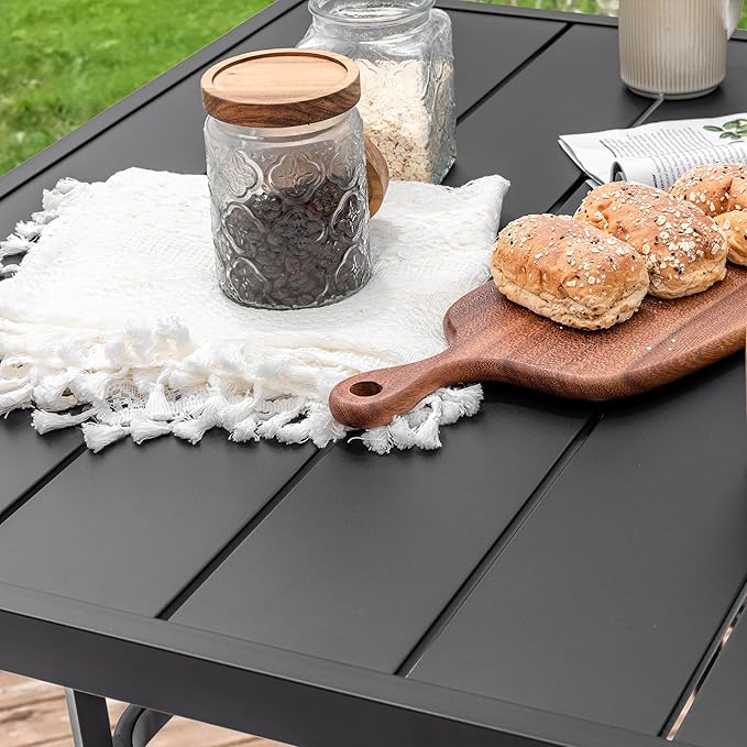 NUU GARDEN 37" Outdoor Patio Table, 4 Person Steel Slat Square Dining Table with 1.57" Umbrella Hole, Slatted Top and Powder Coated Iron Frame for Patio, Garden and Balcony, Black NUUGARDENCORPORATION