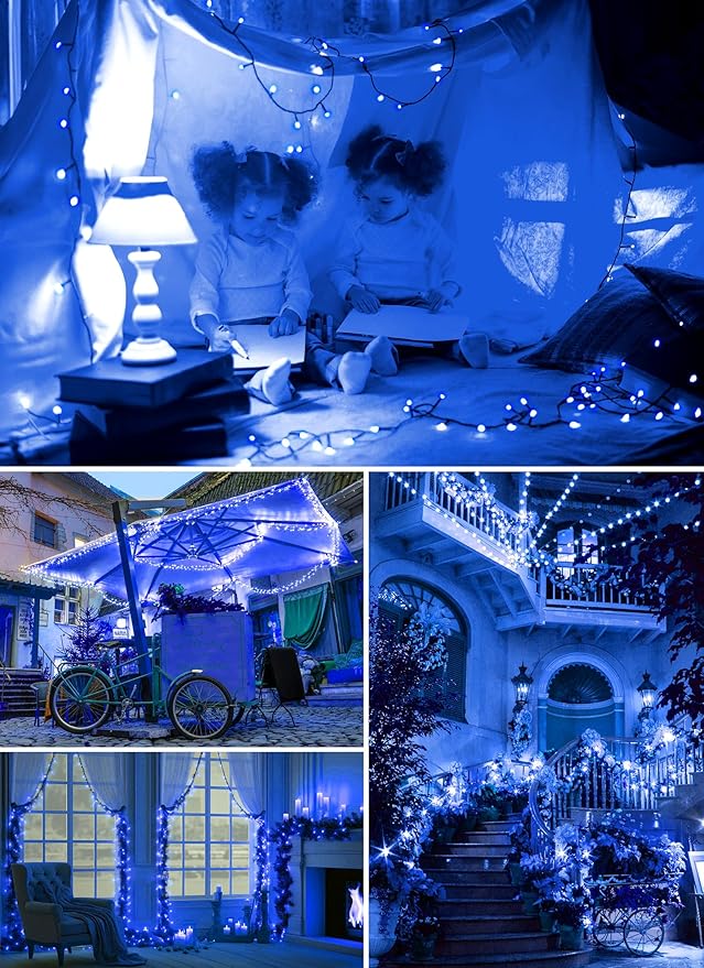 2-Pack 400LED 170FT Total Solar Outdoor Lights IP65 Waterproof Solar Powered Lights with 8 Lighting Modes for Party Garden Yard Home Holiday Tree Decoration Lighting,Blue Brightown