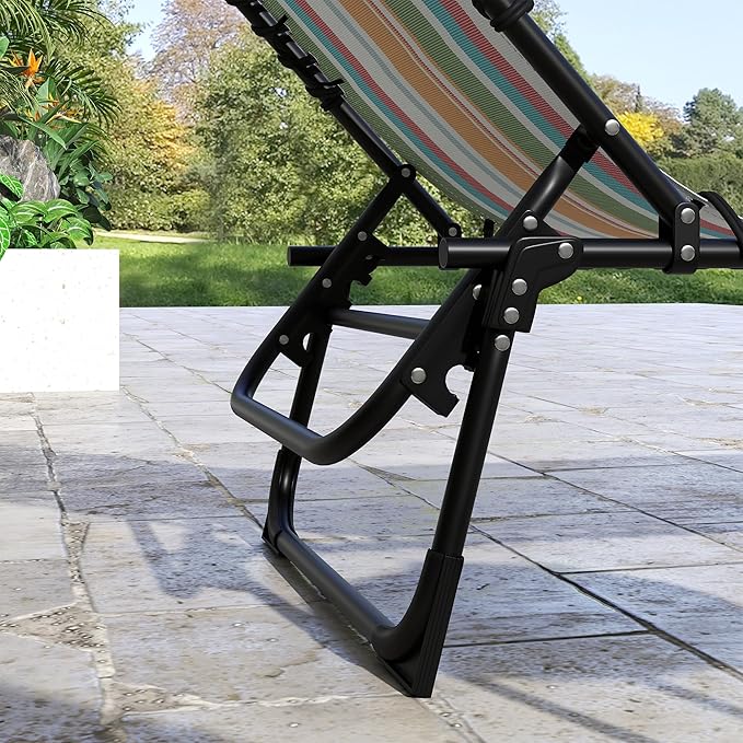 Outsunny Folding Chaise Lounge Chair Set of 2, Patio Sun Tanning Chair, Outdoor Chaise Lounger with 4-Position Reclining Back, Breathable Mesh Seat for Beach, Poolside, Rainbow Striped Outsunny