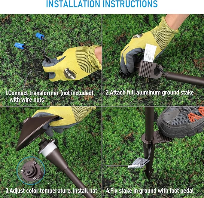 LEONLITE Update 5CCT Low Voltage Pathway Lights, LED Landscape Path Lights, 1800/2700/3000/4000/5000K, Flat Cone Head, 12-24V AC/DC, IP65 Outdoor Walkway Light, Oil Rubbed Bronze Aluminum, Pack of 6 LEONLITE