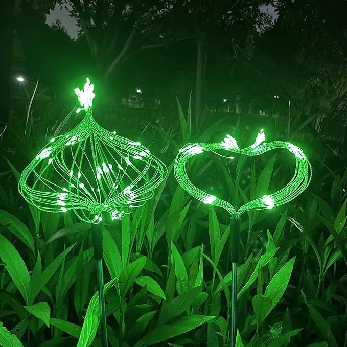 JJGoo Solar Firework Lights, 2 Pack 150 LEDs 2 Lighting Modes Solar Lights Outdoor Waterproof for Garden Patio Walkway Pathway Party Wedding Christmas Decorative - Green JJGoo