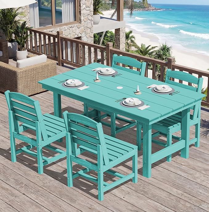 SERWALL Patio Dining Sets for 6 Person, HDPE Dining Set with 6 Armless Chairs, Aruba SERWALL