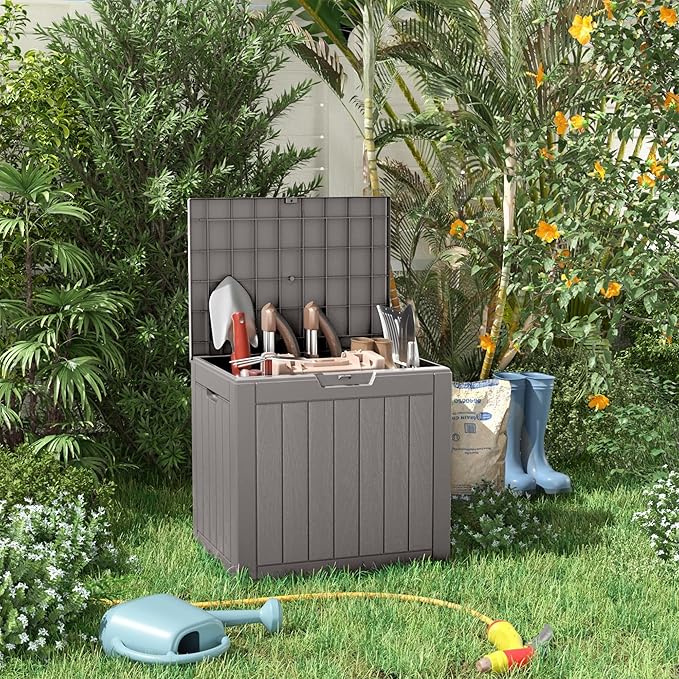 30 Gallon Outdoor Storage Box, Large Resin Deck Box for Patio Cushions, Garden Tools, Pool Accessories, Waterproof and Lockable Design, Storage Bench for Backyard & Deck(Gray) Rootora