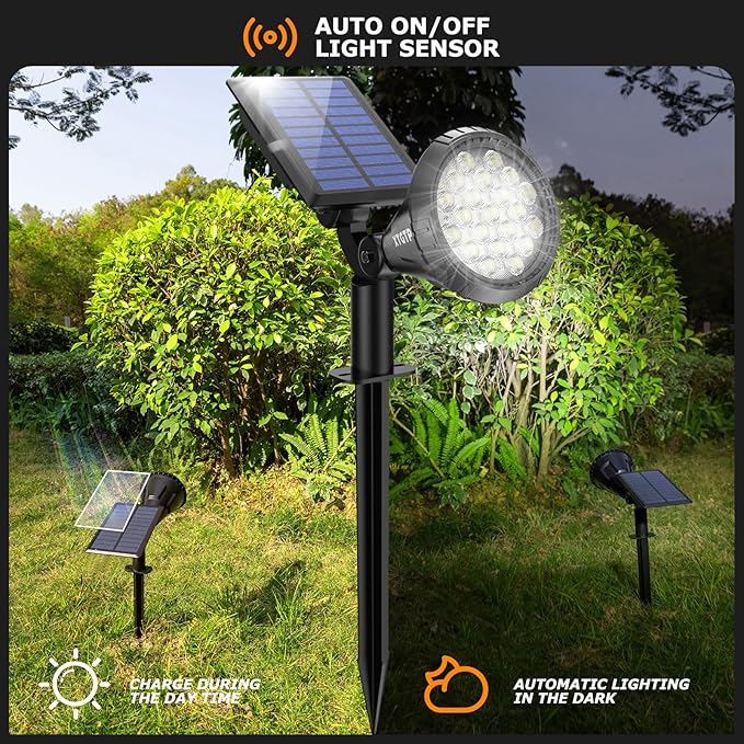 Solar Spot Lights Outdoor, 21 LEDs Brightness Solar Outdoor Lights IP67 Waterproof, 2-in-1 Adjustable Outdoor Lights Solar Powered for Yard Trees Patio Pathway Yard Flag - Cool White(6 Pack) XTGTP