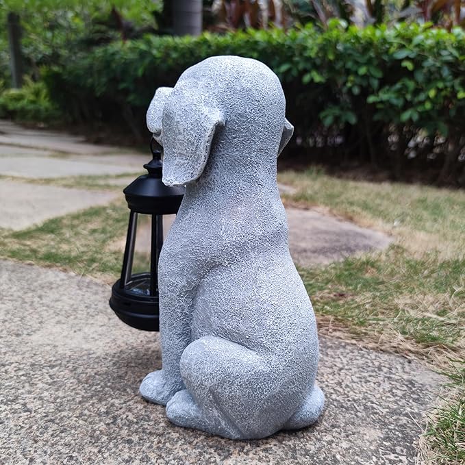 Solar Dog Outdoor Garden Statue with LED Light,Dog Solar Lights Lantern Outside Decorations for Yard, Lawn Decor Statue for Patio, Balcony, Yard Ornament,Unique Dog Gifts for Mom Qobumy