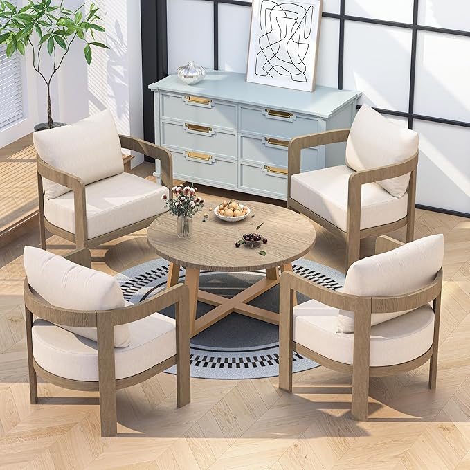 Outdoor Patio Furniture Set, 5 Pieces Modern Metal Patio Conversation Set with 6" Thick Cushions, Outdoor Lounge Sofa 350lbs for Backyard Porch Balcony, Beige COMLAXFIELD