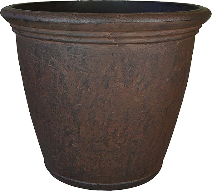 Sunnydaze 24-Inch Anjelica Large Plastic Pot for Plants - Outdoor Double-Walled Large Plastic Planter with Drillable Drainage Holes- Rust SunnydazeDecor