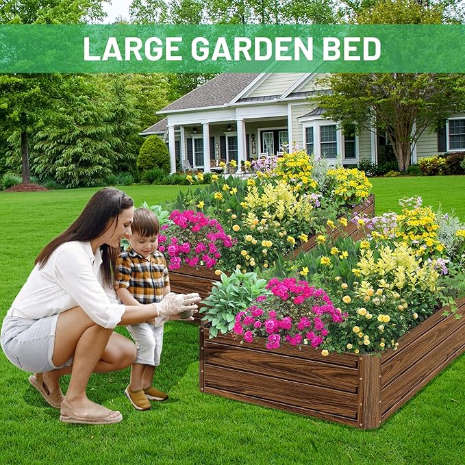 SnugNiture 2 Pcs 6x3x1FT Raised Garden Bed Galvanized Planter Garden Boxes Outdoor, Deep Root Planter Raised Bed for Vegetables Flowers Herbs,Brown snugniture