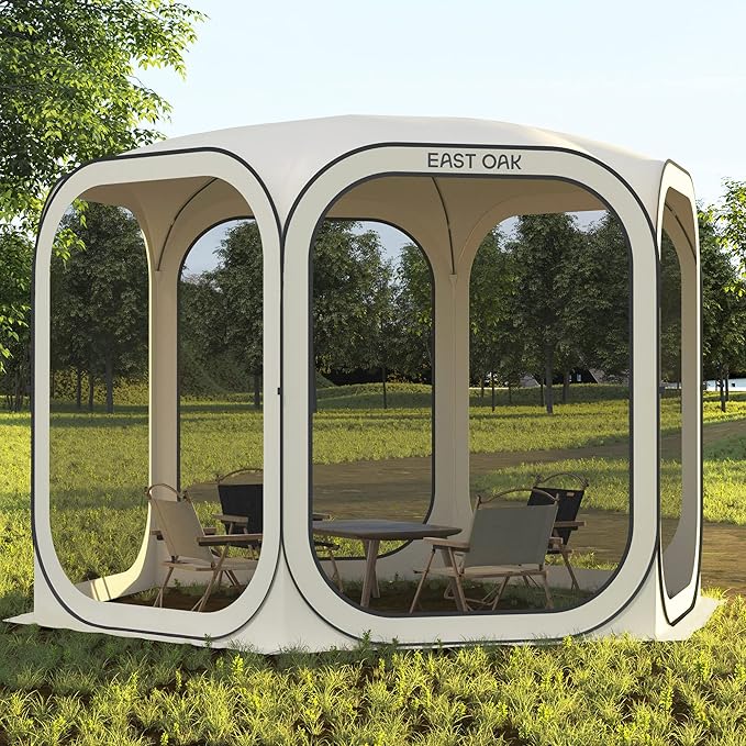 East Oak Screen House Tent Pop-Up, Portable Screen Room Canopy Instant Screen Tent 10 x 10 FT with Carry Bag for Patio, Backyard, Deck & Outdoor Activities, Beige EASTOAK