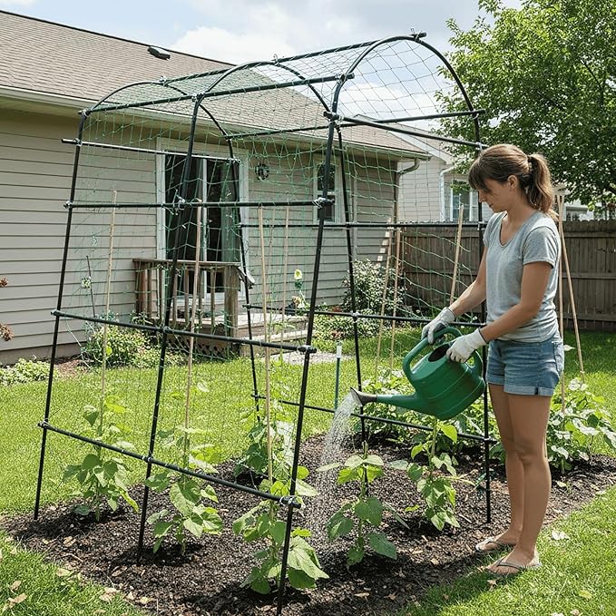 7ft Garden Arch Trellis for Climbing Plants Outdoor-Heavy Duty Metal Cucumber Trellis for Raised Beds- Tall Steel Vegetable Arbor with Strong Bolt Assembly & Outdoor-Ready Stakes GardenArchTrellisforPlants