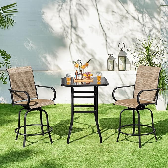 Yaheetech Patio Swivel Bar Stools Outdoor Chairs Set of 6 Outdoor High Bistro Stools Outdoor Furniture, All-Weather Patio Stools for Outside, Beach, Lawn, Poolside and Garden, Black/Brown Yaheetech