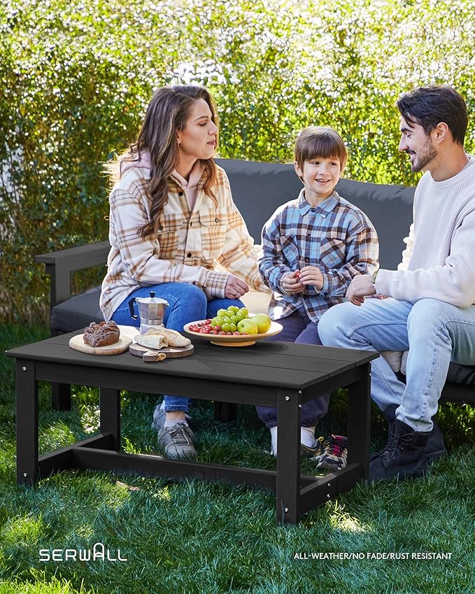 SERWALL HDPE Patio Conversation Set, 6-piece Sectional Outdoor Furniture Set, All Weather Outdoor Couch Set Patio Furniture Set for Deck, Lawn, Black Frame with Grey Cushion SERWALL