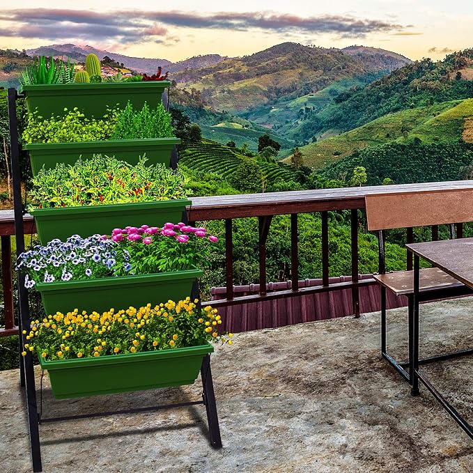 Outland Living 4Ft Vertical Raised Garden Bed - 5 Tier Food Safe Planter Box for Outdoor and Indoor Gardening Perfect to Grow Your Herb Vegetables Flowers on Your Patio Balcony Greenhouse Garden OutlandLiving