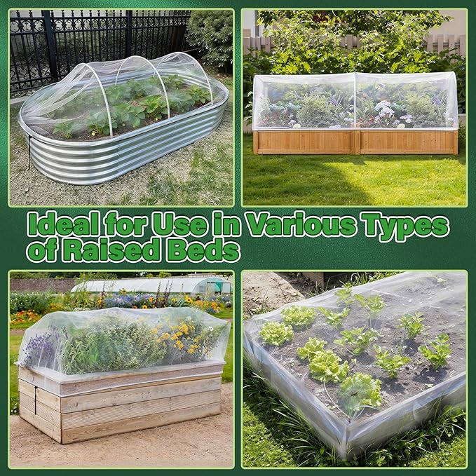 KEOHOL 3-Pack Garden Netting for Raised Beds, 59.1" × 27.6" × 17.7" Rectangular Plant Covers with Ultra-fine Mesh, UV Protected HDPE Plant Netting for Vegetables Flowers Fruits Rootora