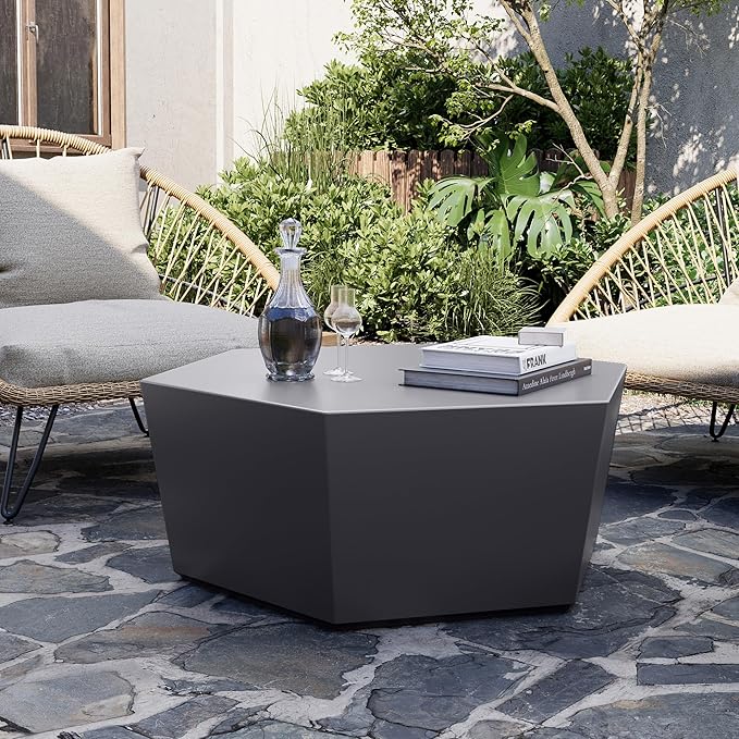 UPHA Outdoor Hexagon Coffee Table, Small Modern Minimalist Accent Tables, Low Light Concrete Center Table for Living Room, Outside Patio, Deck, 35×30.7×15, Dark Gray UPHA