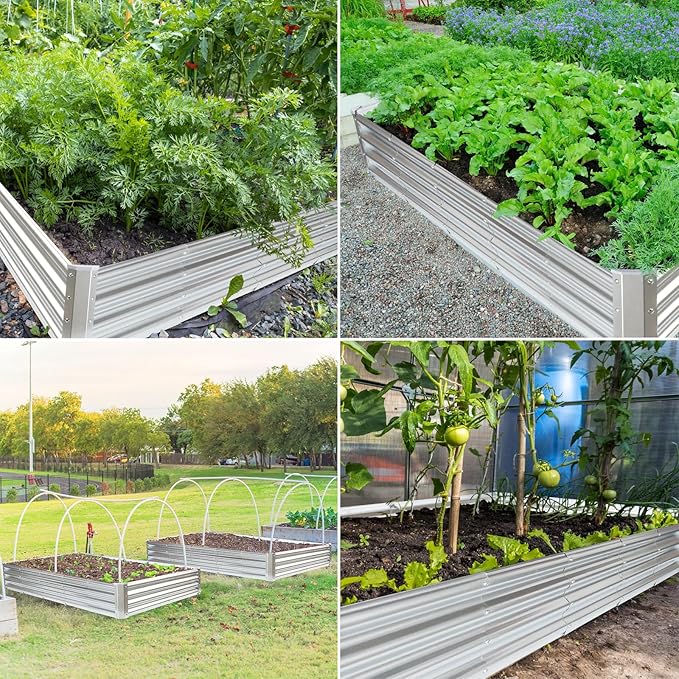 JERIA 12×4×1ft Raised Garden Bed with Support Rods,Galvanized Raised Garden Bed Kit Outdoor Metal Gardening Planter Box for Vegetable, Fruits, Flower JERIA