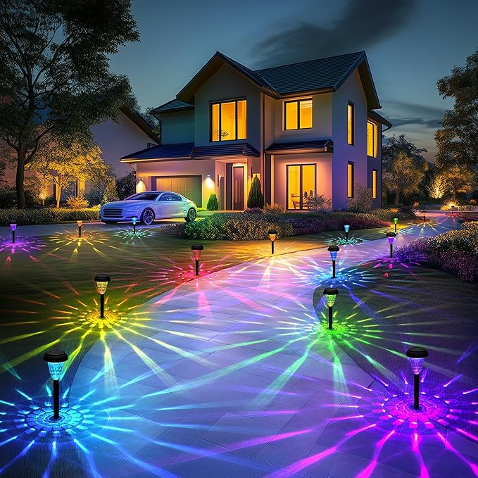 Solar Pathway Lights Outdoor Waterproof 16 Pack Color Changing Garden Light for Yard Patio Driveway Walkway Lawn Landscape Lighting for Outdoor Decor Tisejoy