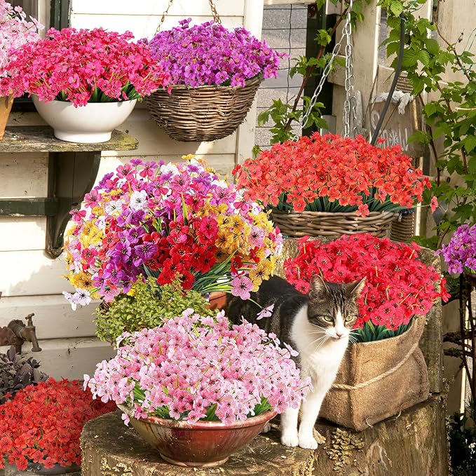 AGIRL 24 Bundles Artificial Flowers for Outdoor,No Fade Fake Plastic Flowers Faux Plants for Decoration Hanging Planters Indoor Outside Garden Porch Window Box Home Wedding Farmhouse AGIRL