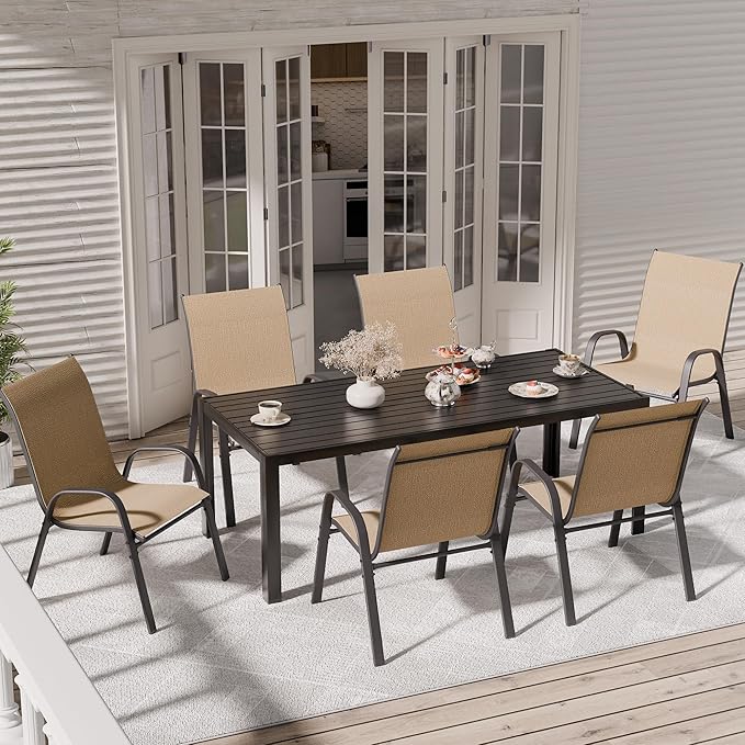 Patio Chairs Set of 6, Outdoor Dining Chairs Stackable for All Weather, Breathable Metal Modern Outside Furniture Chair for Pool Side, Garden, Backyard Deck, Brown furniture