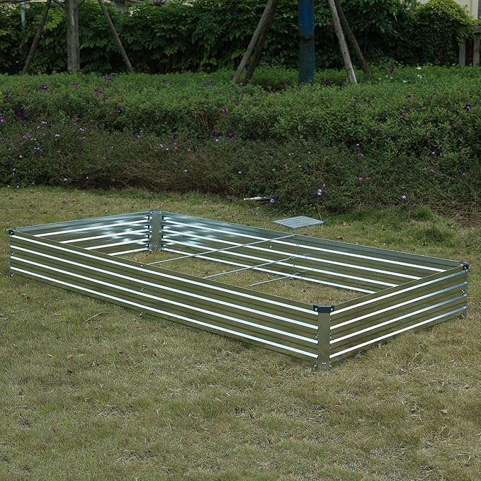 8x4x1ft(2 PCS) Galvanized Raised Garden Bed,Outdoor Planter Box Metal Patio Kit Planting Bed for Vegetables Flowers Herb,Silver Foxlang