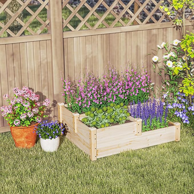 Giantex Raised Garden Bed, Wood Planter Box for Vegetables Flowers Fruit Herb, Easy Assembly, Garden Box Container for Backyard, Patio, Balcony (43" Lx35 Wx14.5 H) Giantex