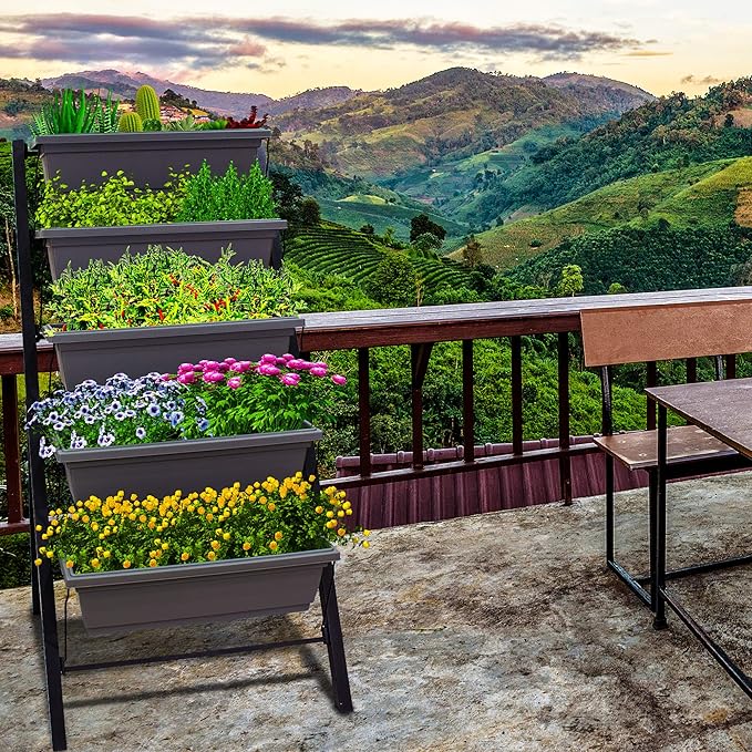 Outland Living 4Ft Vertical Raised Garden Bed - 5 Tier Food Safe Planter Box for Outdoor and Indoor Gardening Perfect to Grow Your Herb Vegetables Flowers on Your Patio Balcony Greenhouse Garden OutlandLiving