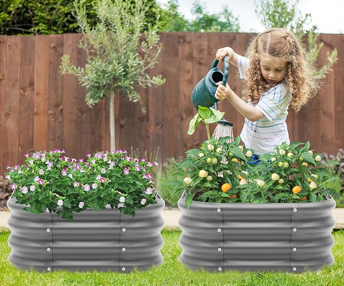 2-Pack 2x1ft Galvanized Raised Garden Bed, Outdoor Planter Bed, Metal Planter Box for Gardening and Planting,Dark Grey Besebay