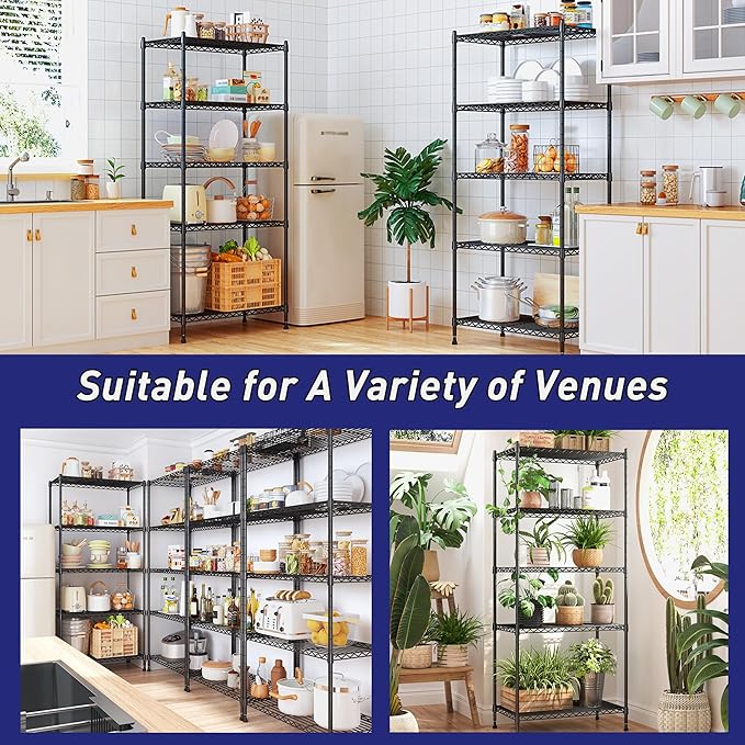 5-Tier Shelf 1010LBS Storage Shelves Adjustable Wire Shelving Metal Shelving Unit Storage Rack for Kitchen Pantry Closet Laundry School Commercial 59.4" Hx21.5 W x13.6 D Romorgniz