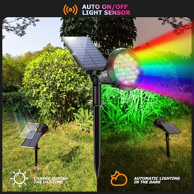 Solar Color Spot Lights Outdoor, 21 LEDs Color Changing Outdoor Lights, IP67 Waterproof RGB Multicolor Yard Solar Spotlights Auto On/Off for Pathway Garden Pool Patio Tree XTGTP